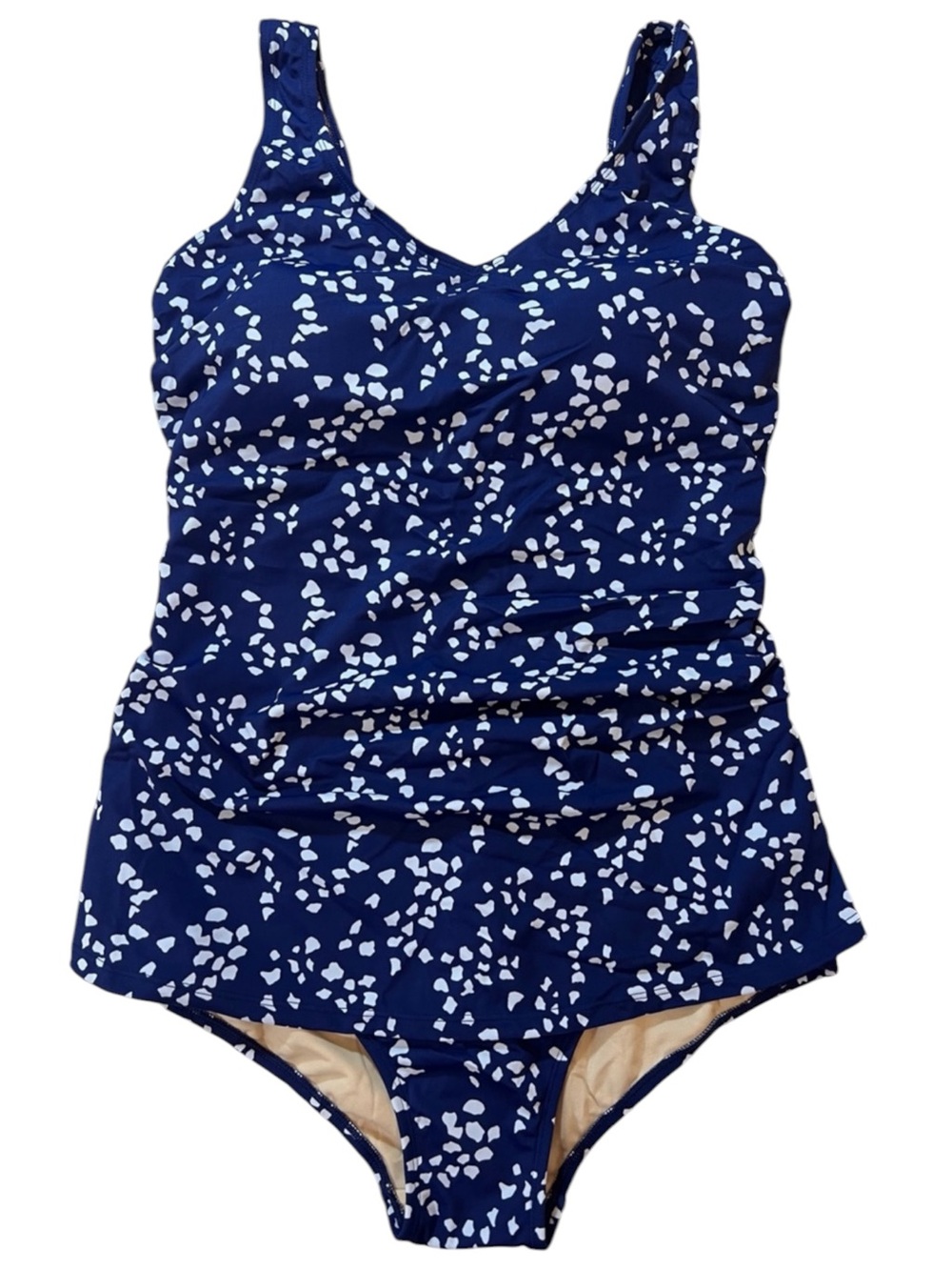 Kim Gravel Swimsuits For All Navy Confetti Sarong Front One Piece Swimsuit NWT